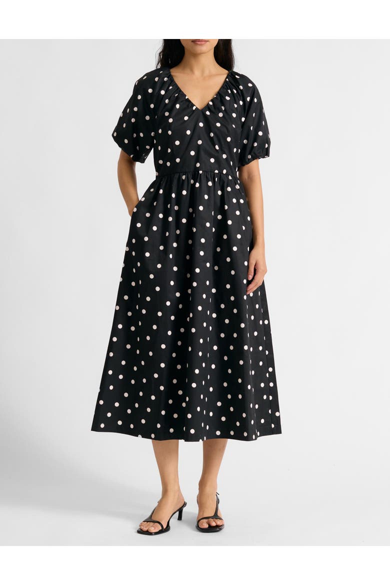 Large Spot V-Neck Midi Dress
