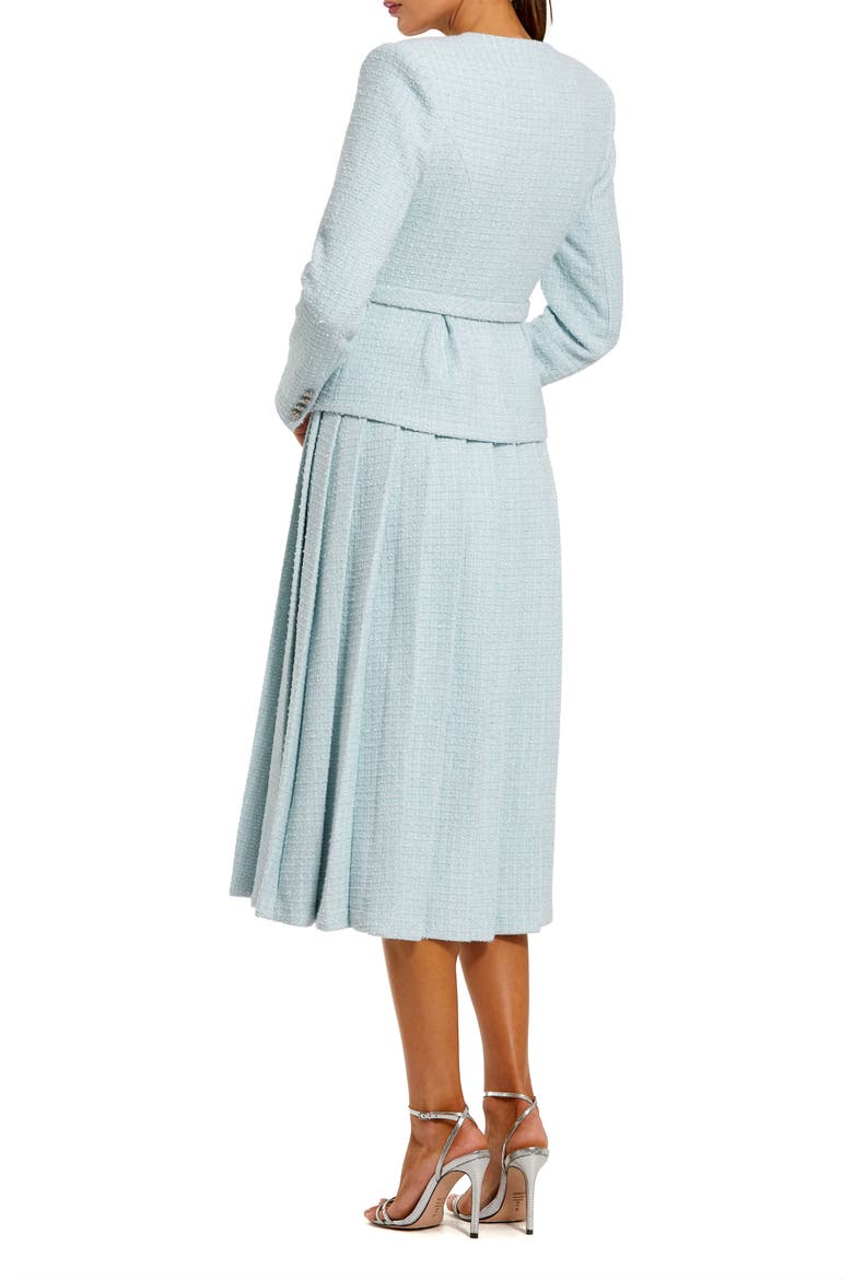 Long Sleeve Bouclé Midi Dress with V-Neck and Decorative Buttons