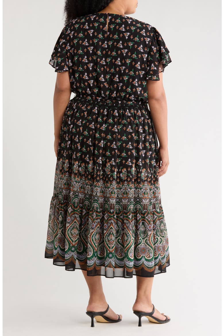 Floral & Paisley Mixe Print Flutter Sleeve Dress