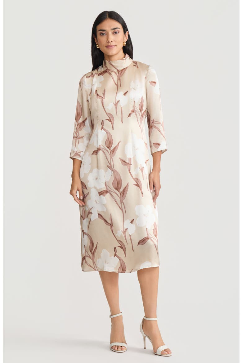 A-Line Floral Print Silk Midi Dress