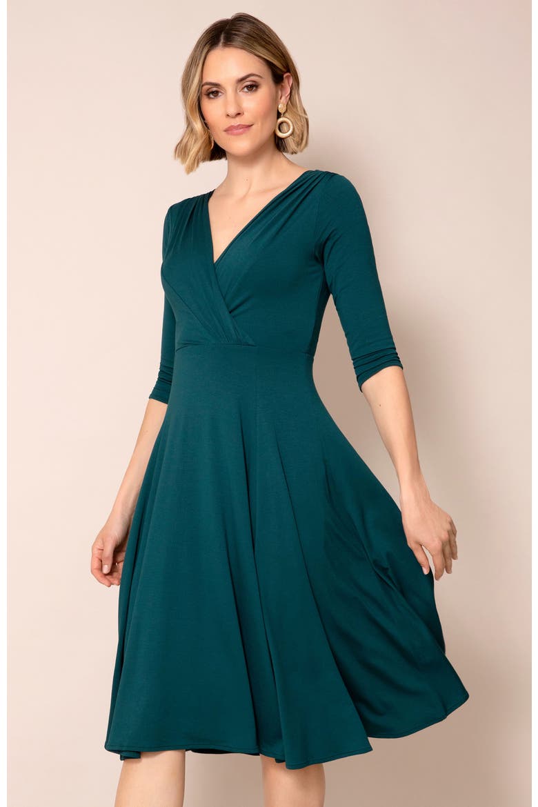 Annie V-Neck 3/4 Sleeve Midi Dress