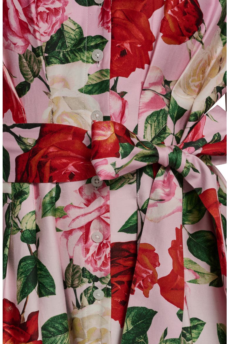Placed Floral Stretch Cotton Midi Shirtdress