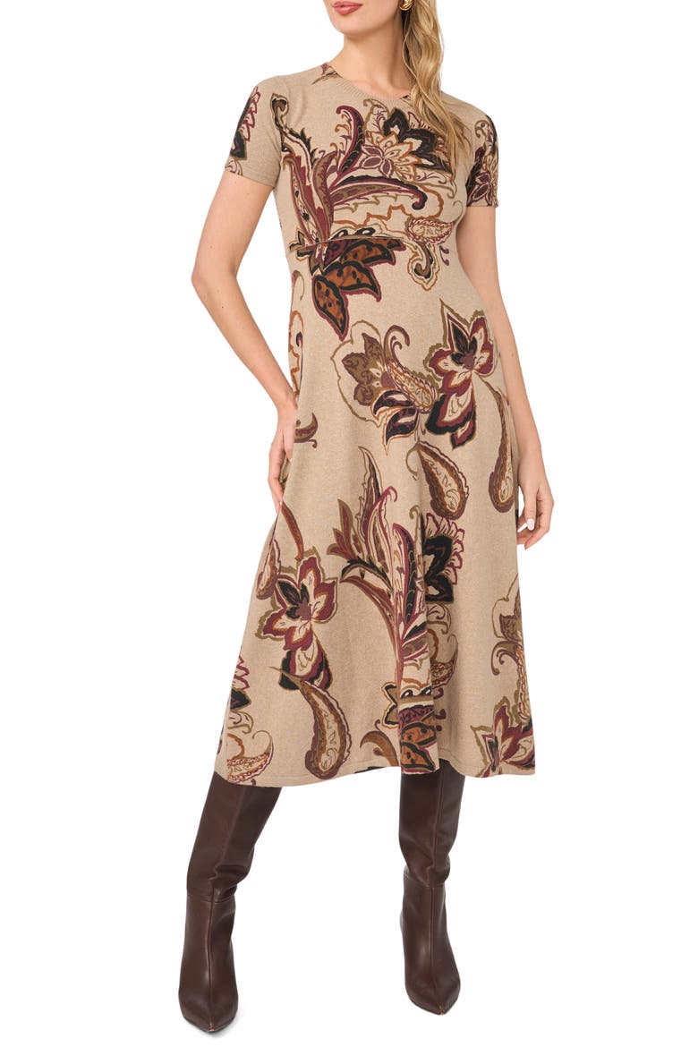 Paisley Print Midi Sweater Dress