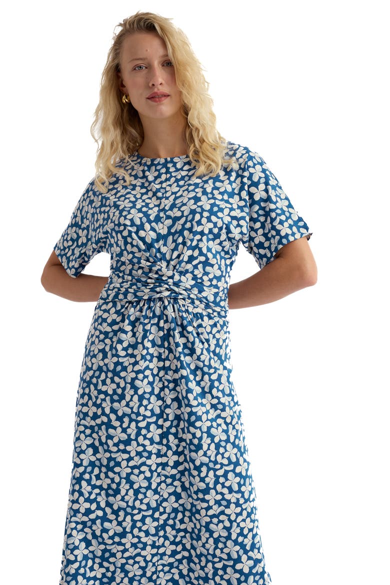 Water Mint Twist Front Organic Cotton Blend Midi Dress