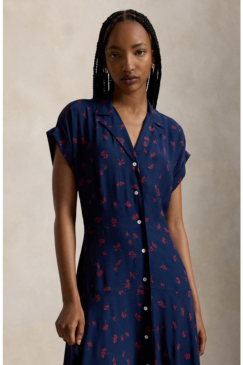 Floral Viscose Midi Shirt Dress
