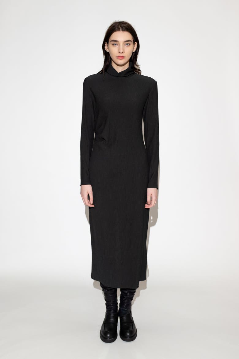 Aurora Crinkle Fabric Funnel Neck Midi Dress
