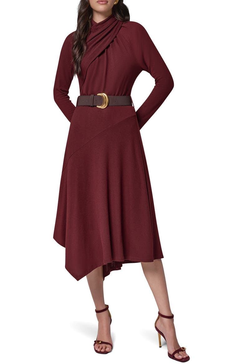 Mock Neck Long Sleeve Asymmetrical Hem Dress