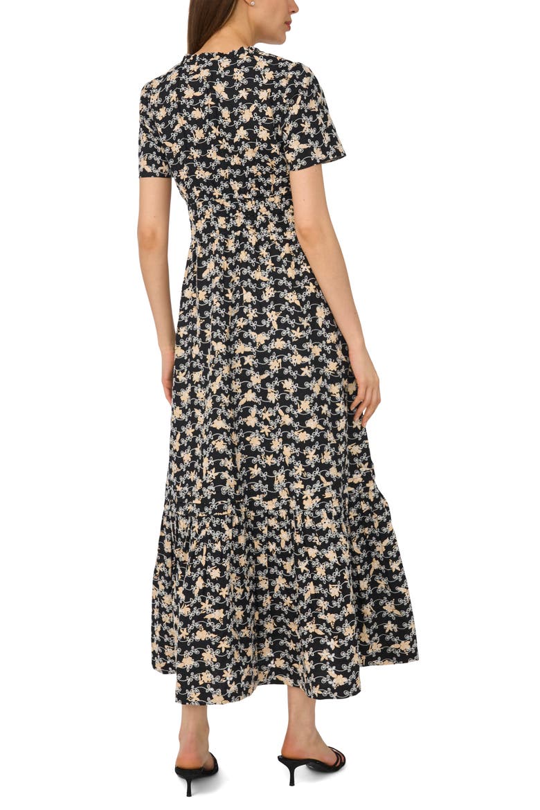 Floral Embroidered Tiered Cotton Maxi Dress