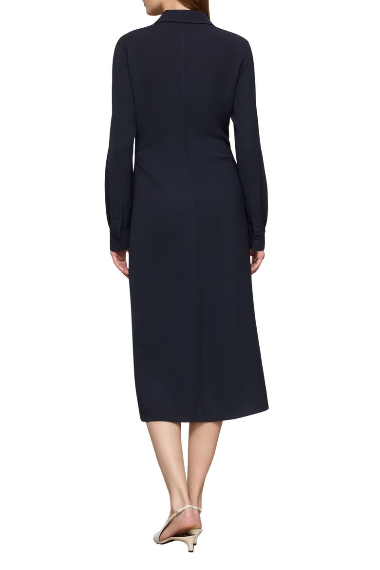 Pleated Waist Long Sleeve Finesse Crepe Shirtdress