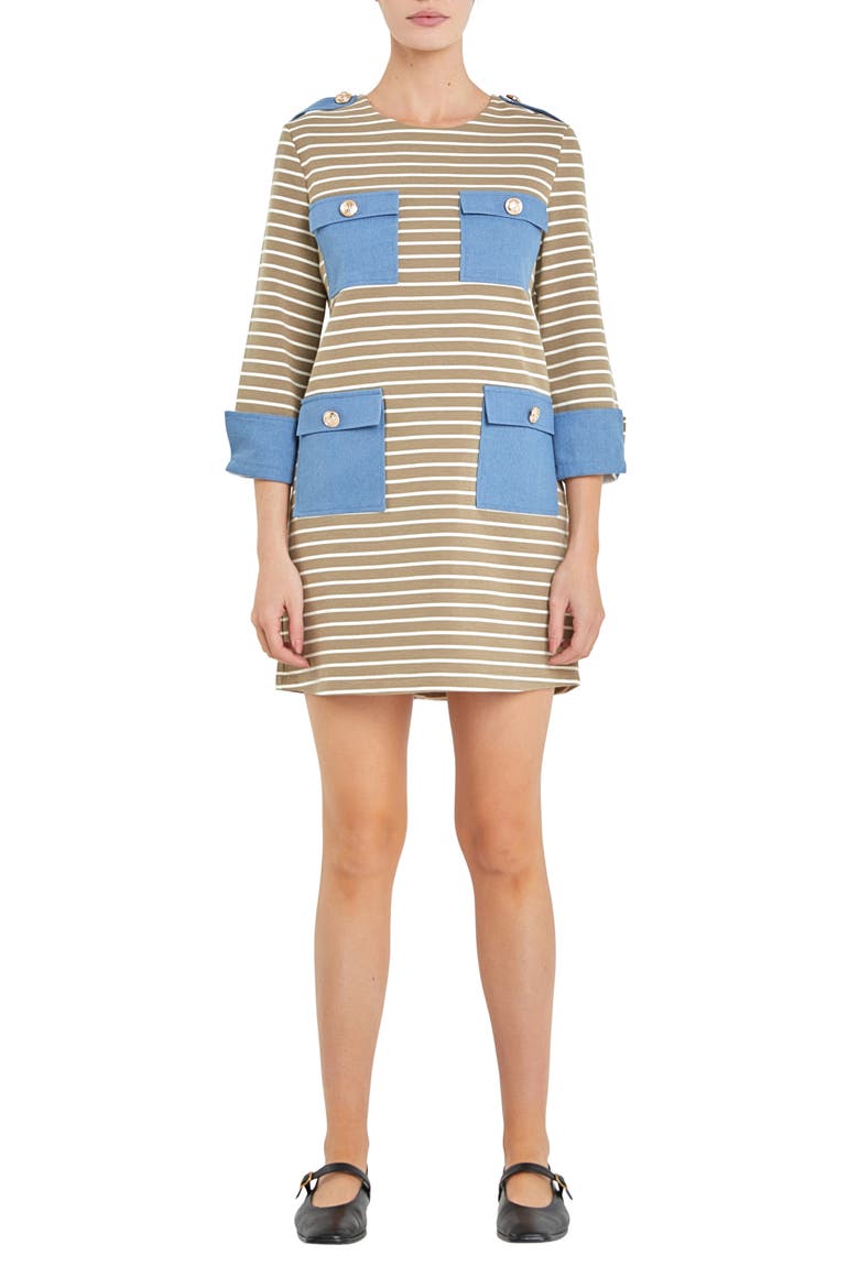 Stripe Pocket Cotton Blend Minidress
