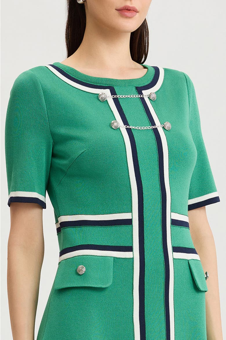 Button Detail Contrast Trim Soft Knit Dress