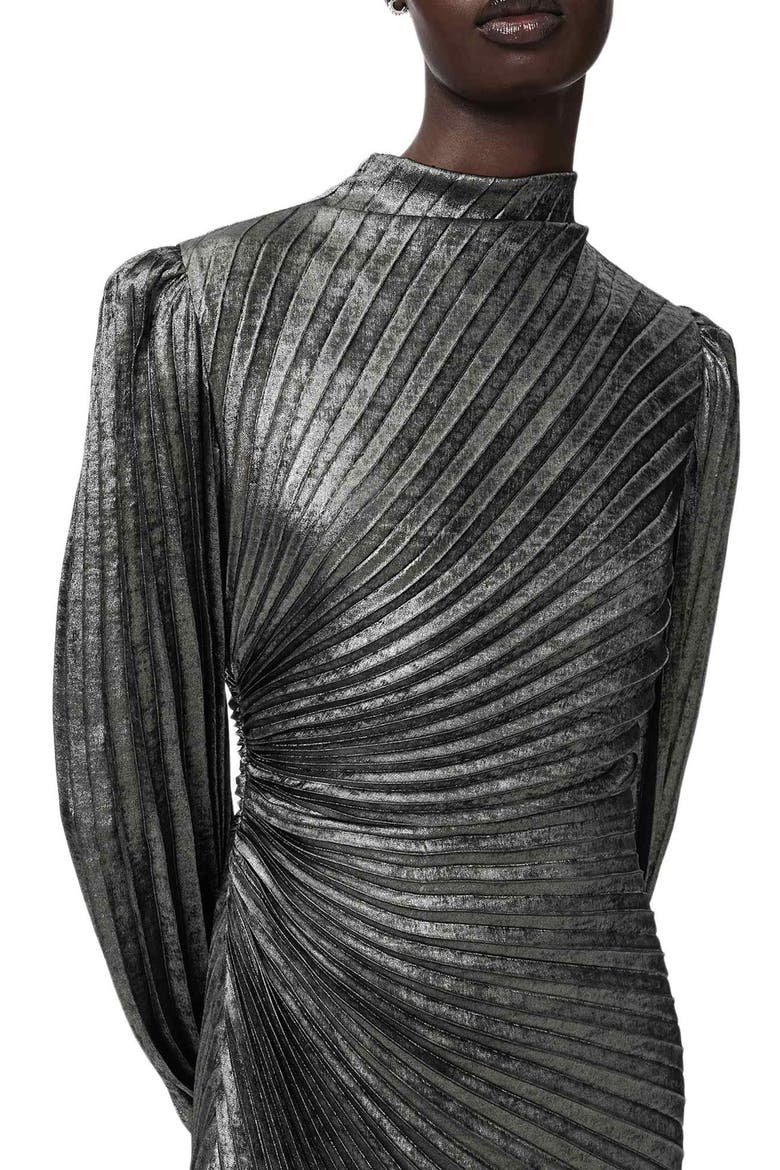 Milena Pleated Metallic Midi Dress