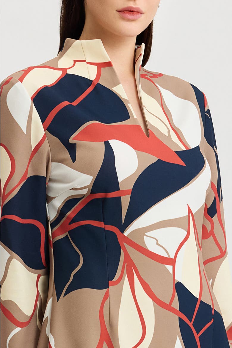 Abstract Floral Printed Stretch Deco Crepe Dress