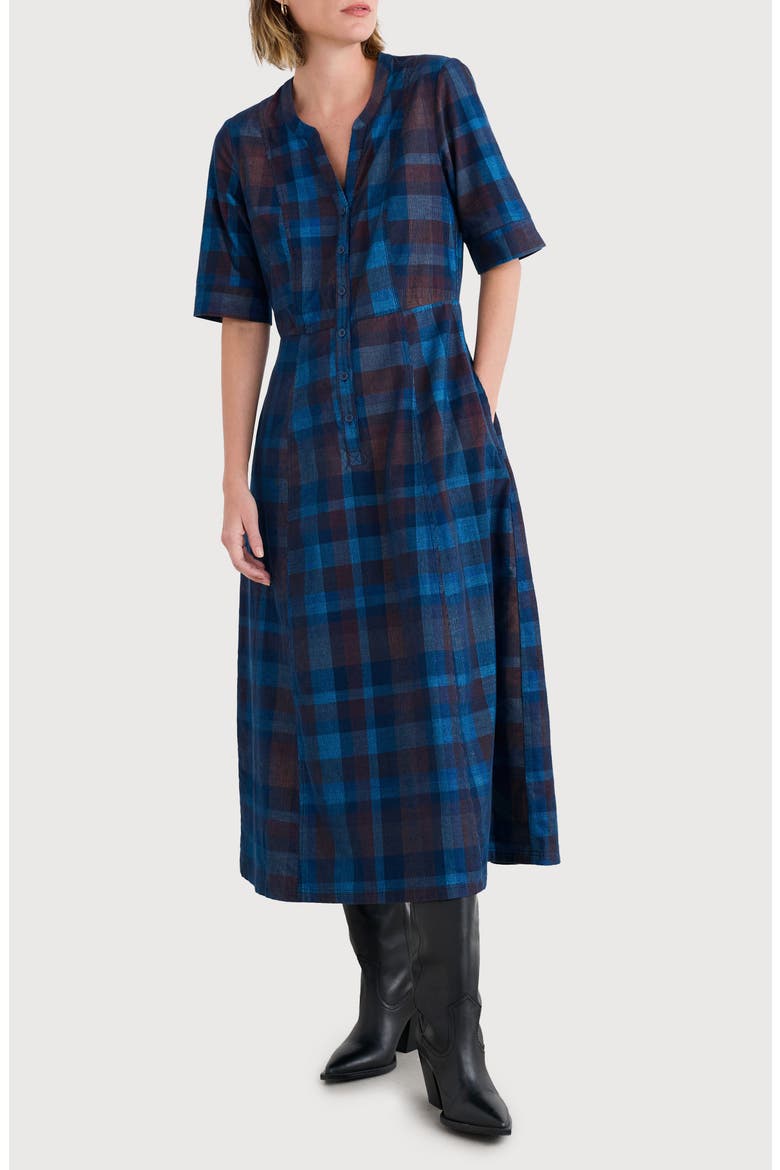 Wightwick Plaid Organic Cotton Denim Midi Dress