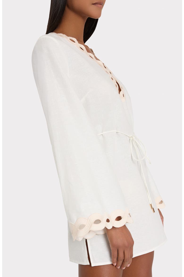 Embroidered Chain Long Sleeve Cotton & Lined Cover-Up Dress