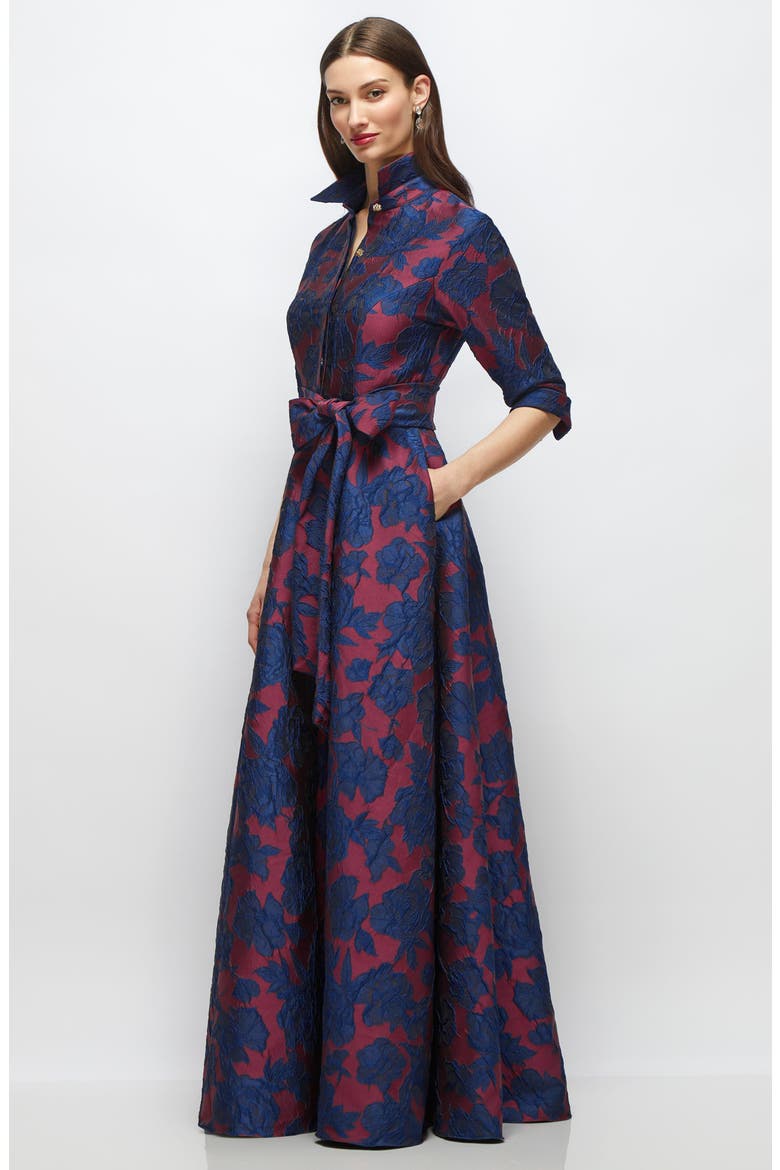 Floral Jacquard Shirtdress Gown