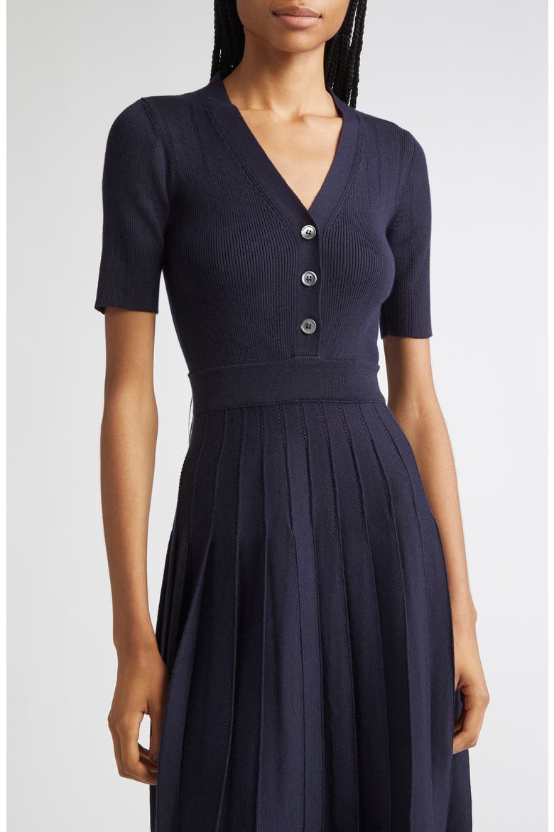 Mixed Stitch Wool & Silk Midi Dress