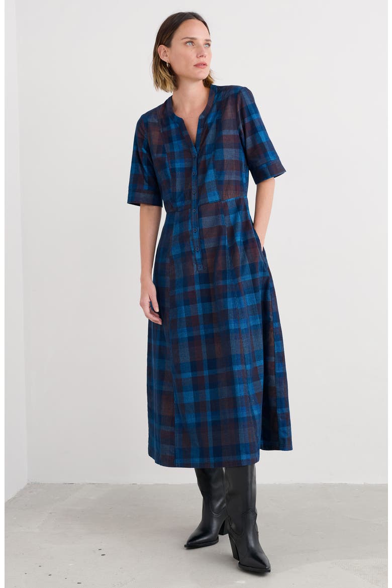 Wightwick Plaid Organic Cotton Denim Midi Dress
