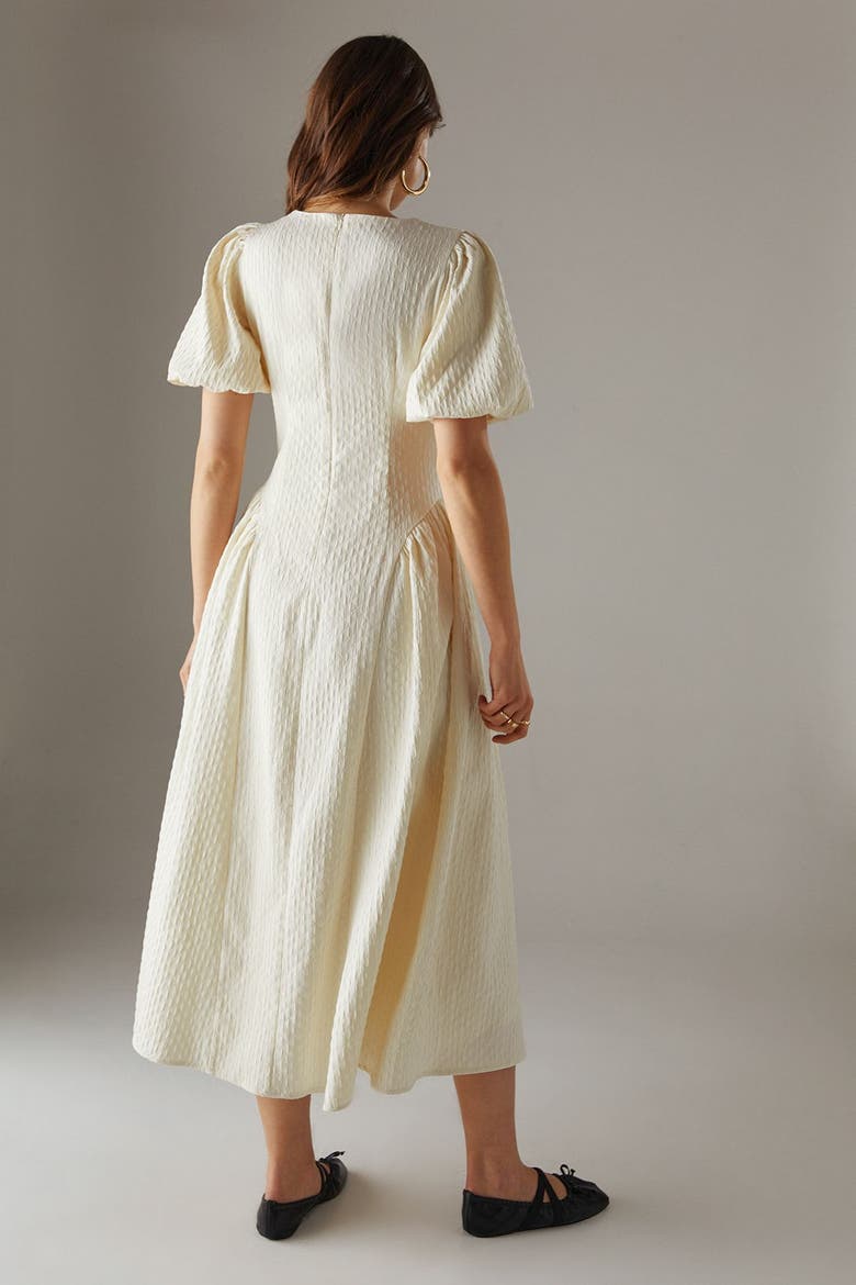 Seersucker Puff Sleeve Midi Dress