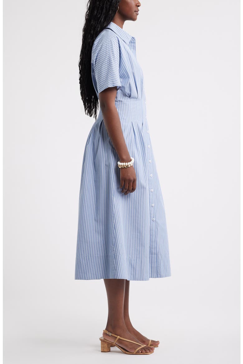 Stripe Pleated Dolman Sleeve Midi Shirtdress