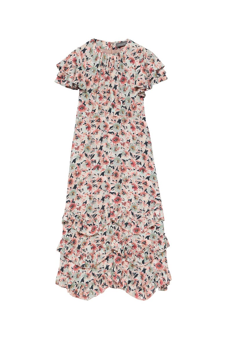 Floral Print Maxi Dress with short ruffle sleeves