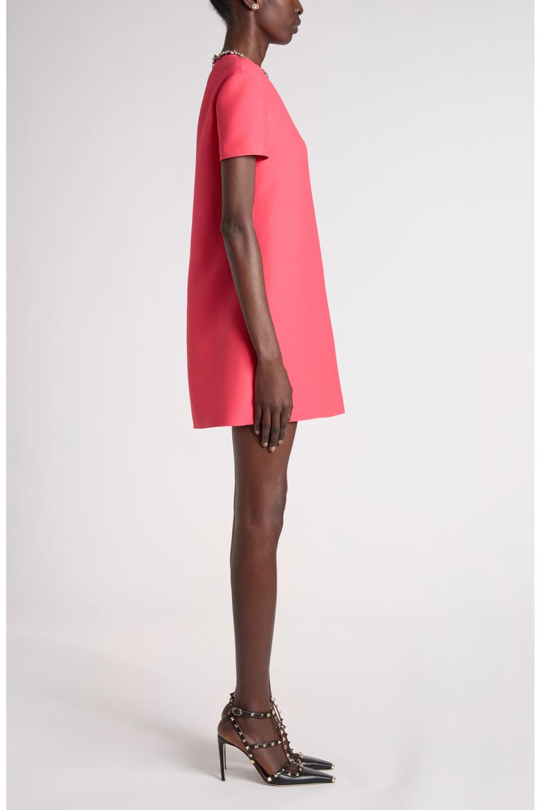 Rhinestone Embellished Wool & Silk Crepe Couture Minidress