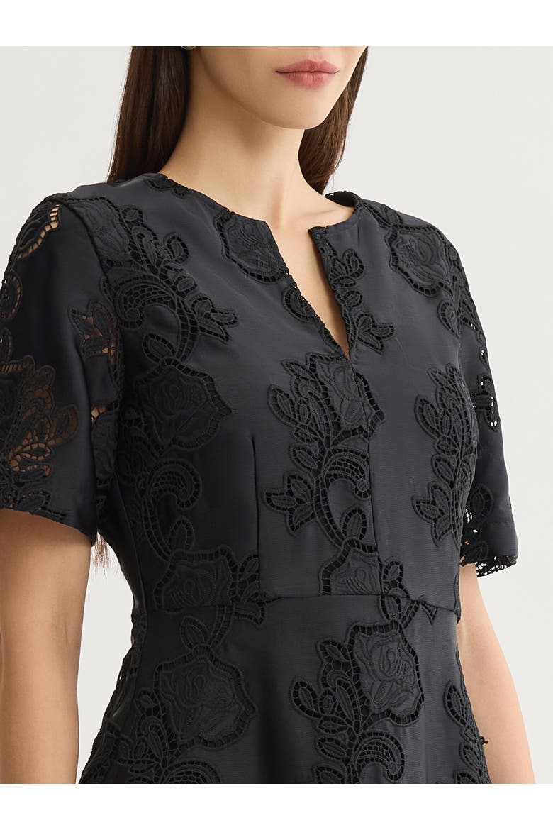 A-Line Floral Eyelet Crepe de Chine Dress