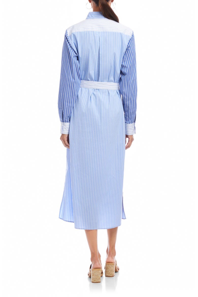 Mixed Stripe Belted Long Sleeve Shirtdress