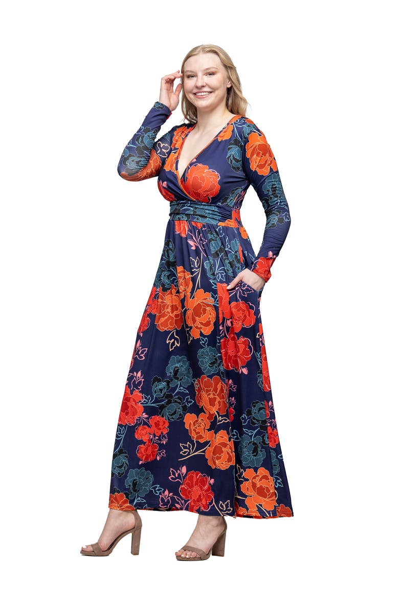 Floral Print Long Sleeve Side Slit Maxi Dress