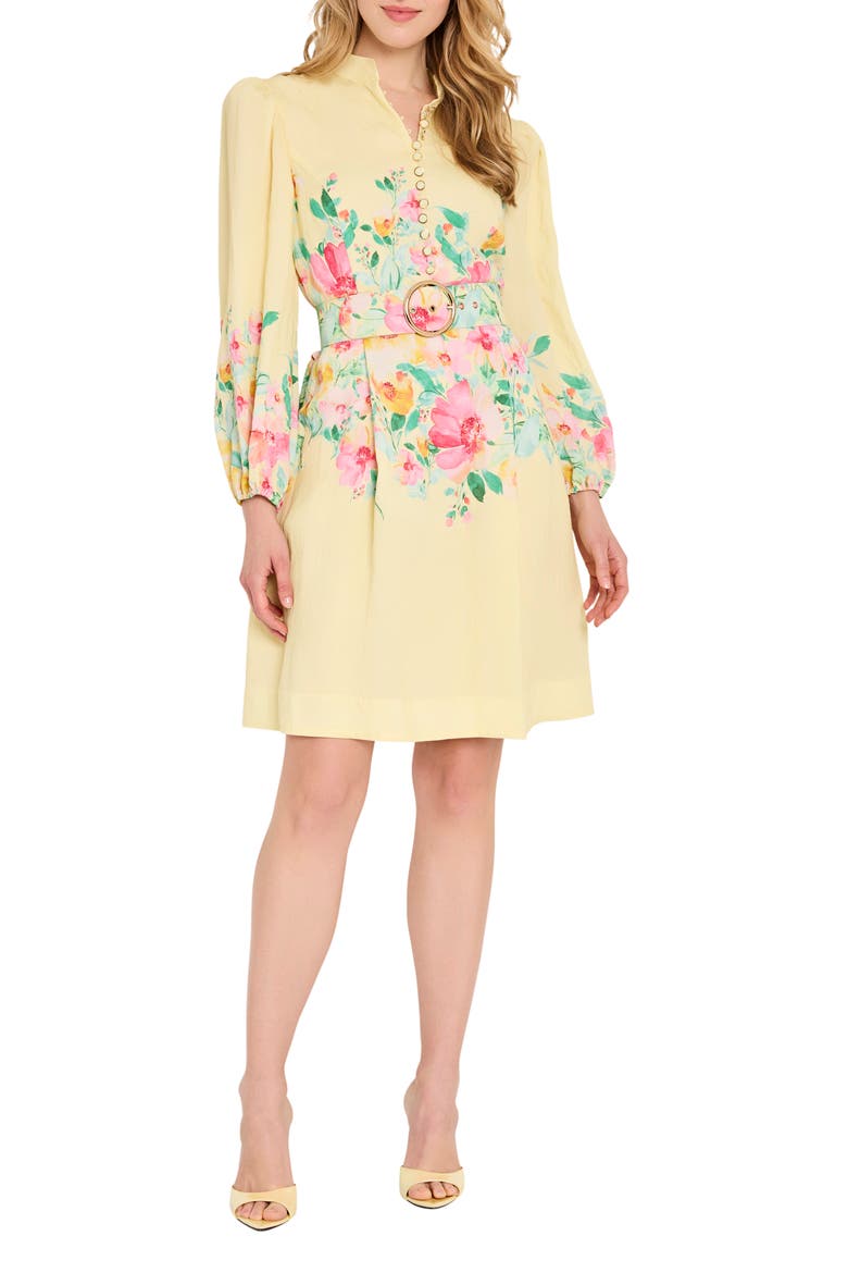 Floral Print Button Front Long Sleeve Dress