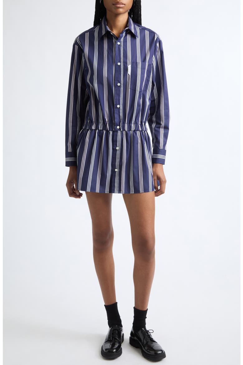 Stripe Long Sleeve Cotton Mini Shirtdress