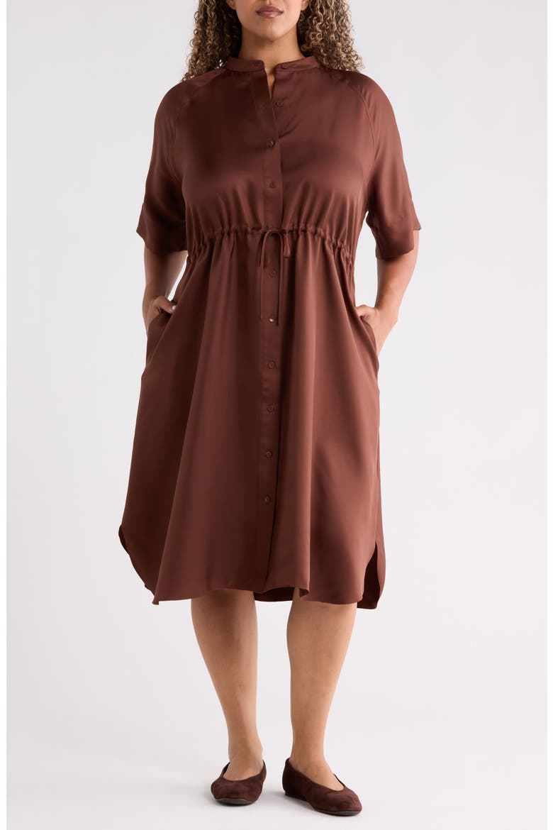 Silk Mandarin Collar Midi Dress