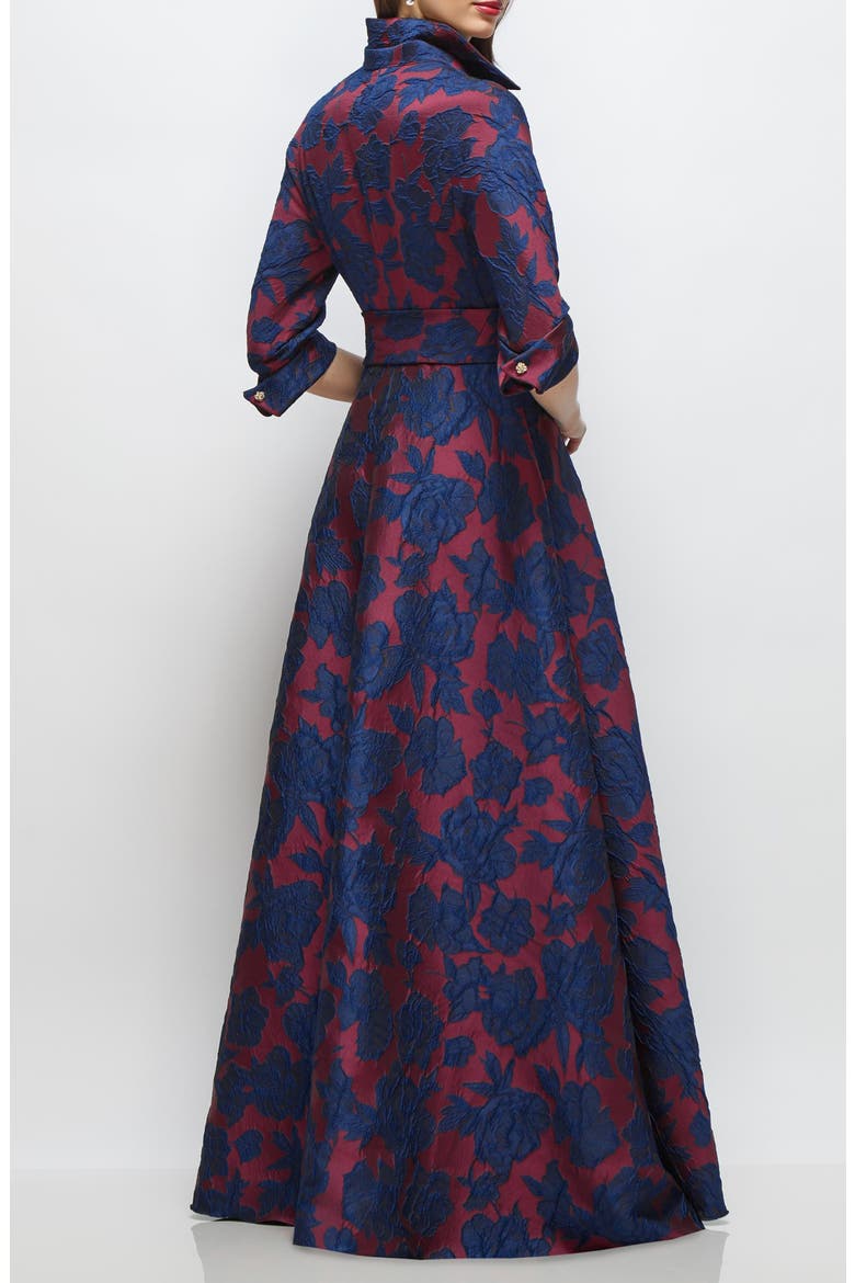Floral Jacquard Shirtdress Gown