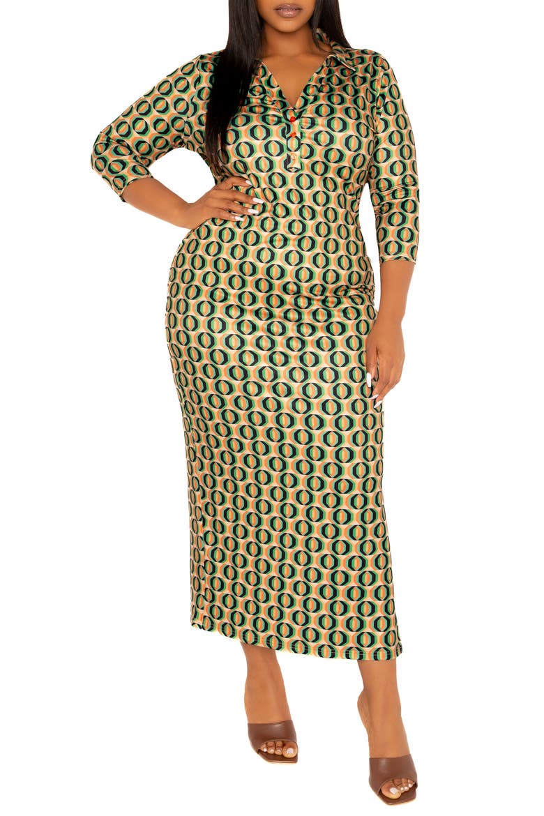 Geometric Print Body-Con Maxi Dress