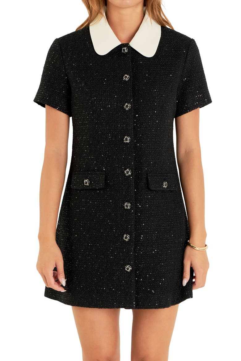 Sequin Tweed Button Up Minidress