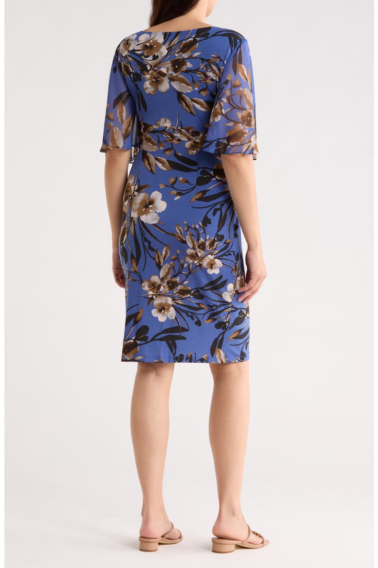Floral Side Ruched Faux Wrap Dress