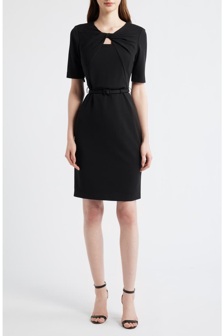 Twist Detail Crepe Sheath Dress