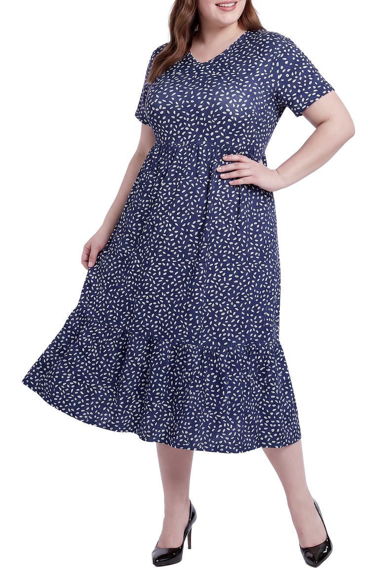 Dot Print Tiered Midi Dress