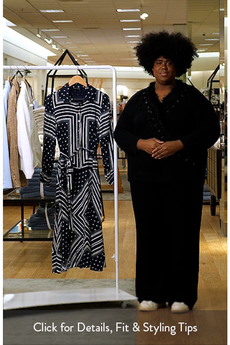 The Hollie Diamond Rain Print Long Sleeve Silk Blend Midi Shirtdress