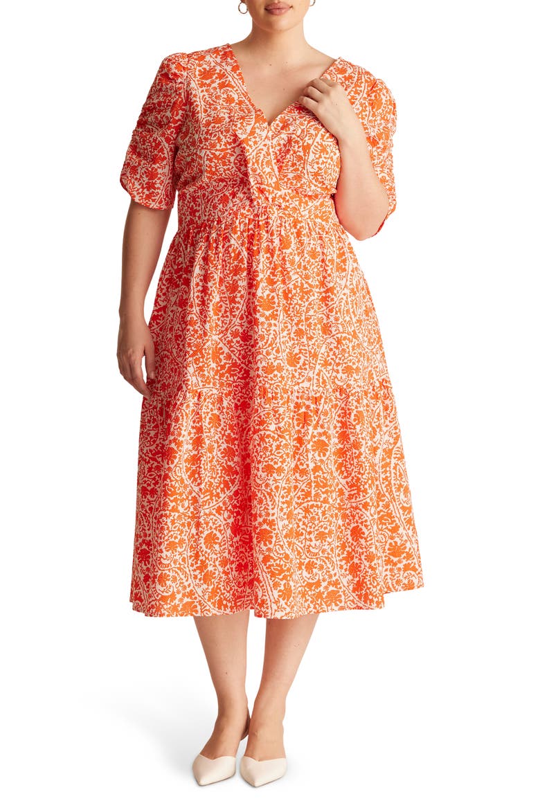 Dreamaya Floral Front Flap Fit & Flare Midi Dress