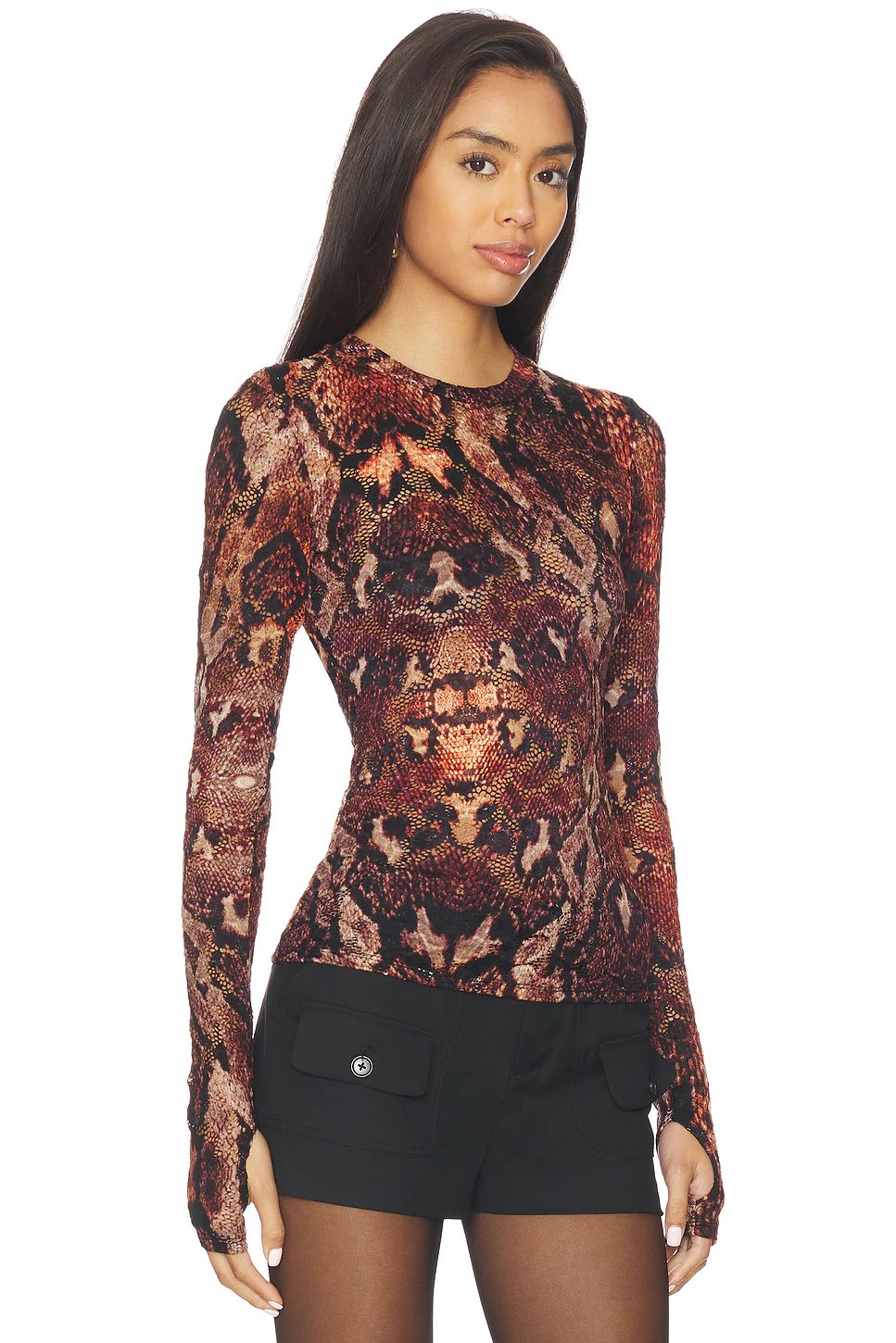 AFRM Kaylee Crochet Lace Top in Umber Snake - Image 2
