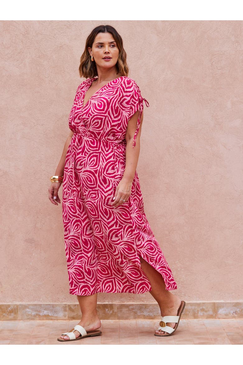 Abstract Print Gathered Midi Dress