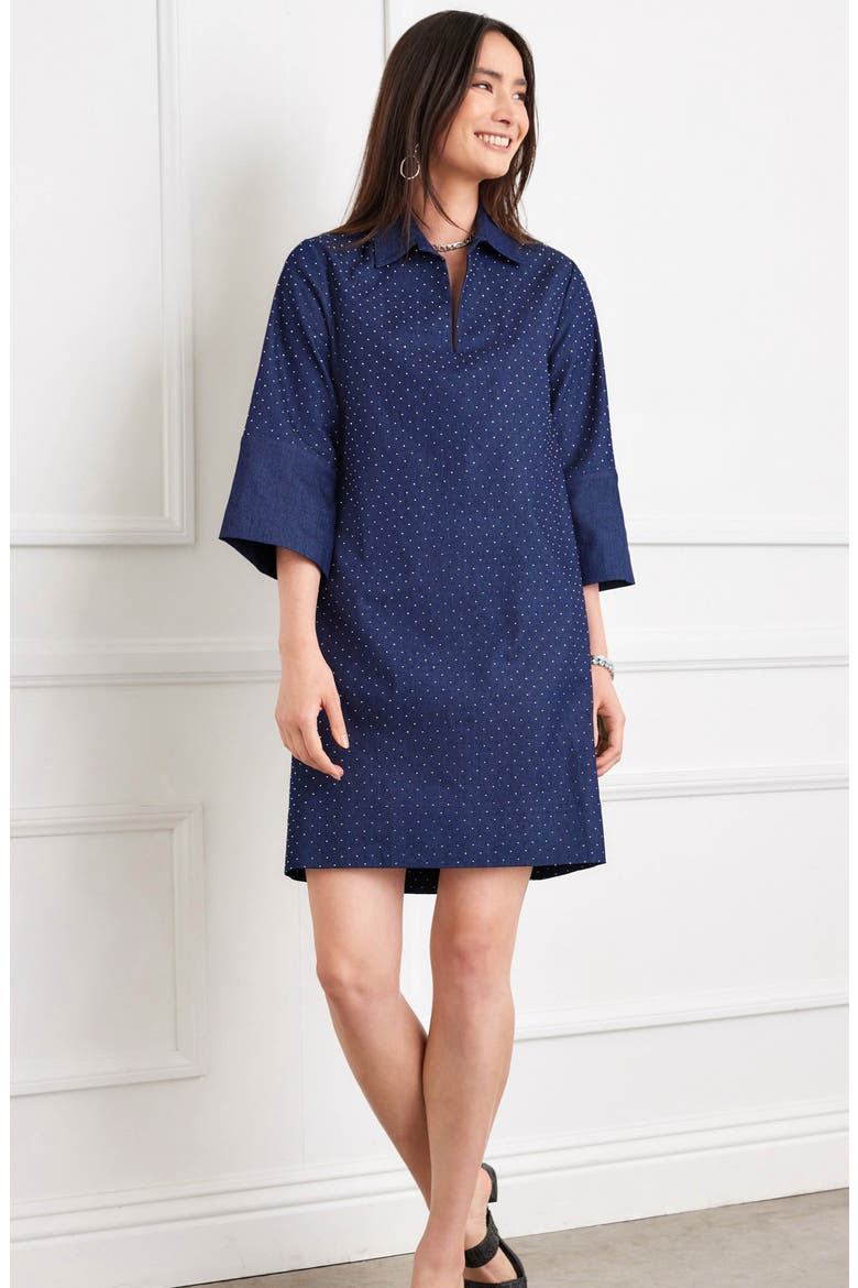 Diamante Detail Stretch Cotton Shift Dress