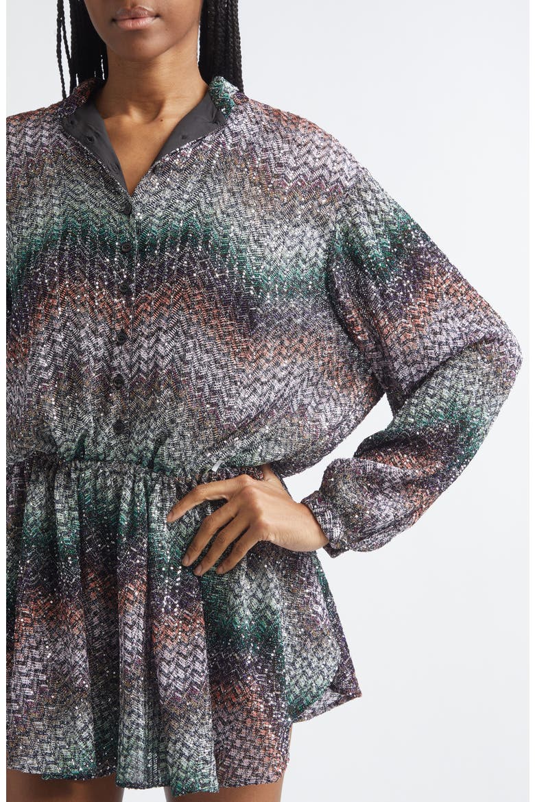 Metallic Zigzag Sequin Long Sleeve Knit Minidress