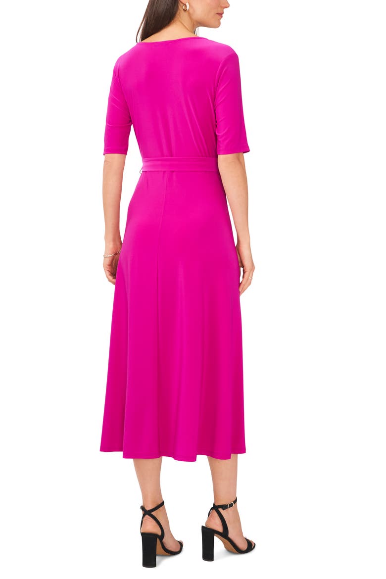 V-Neck Belted Midi Dress