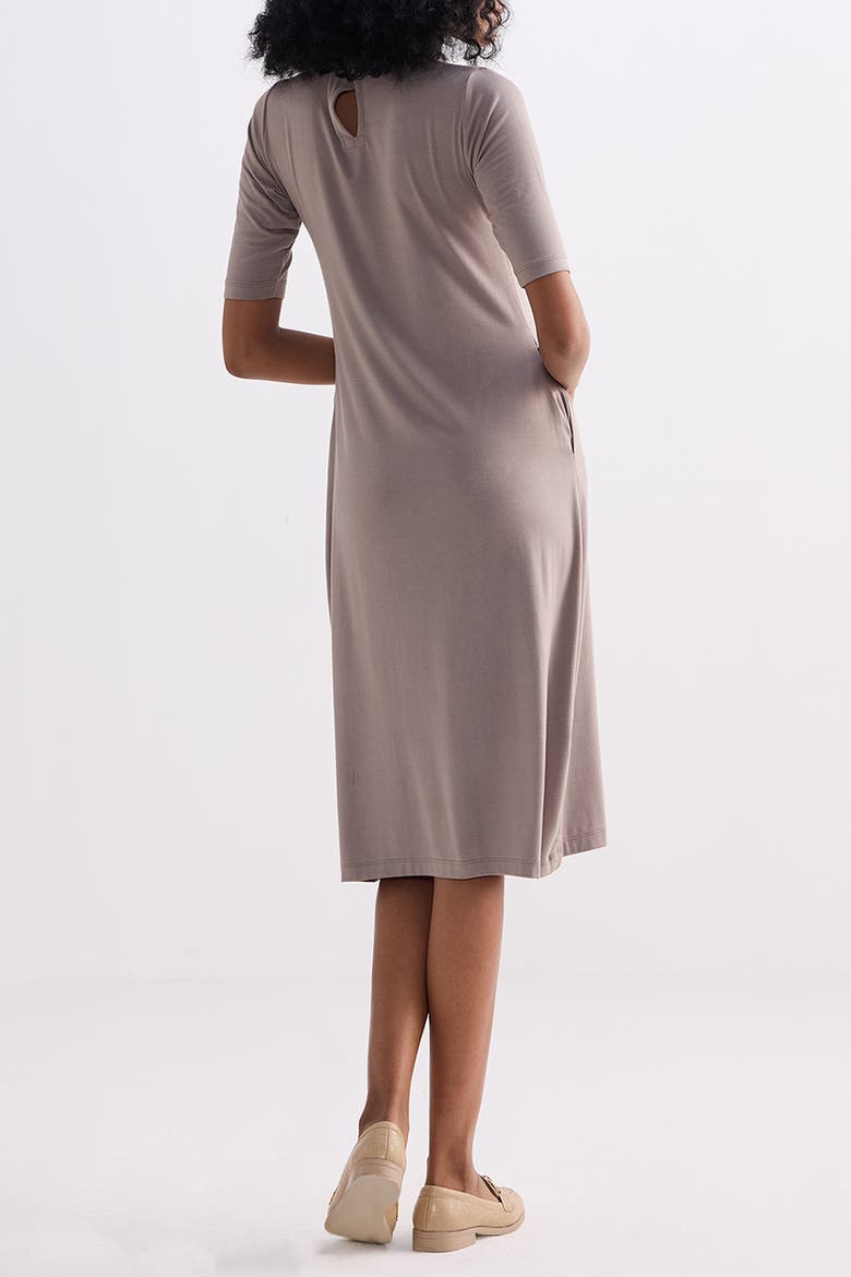 High Neck Elbow Sleeves Fitted Dress