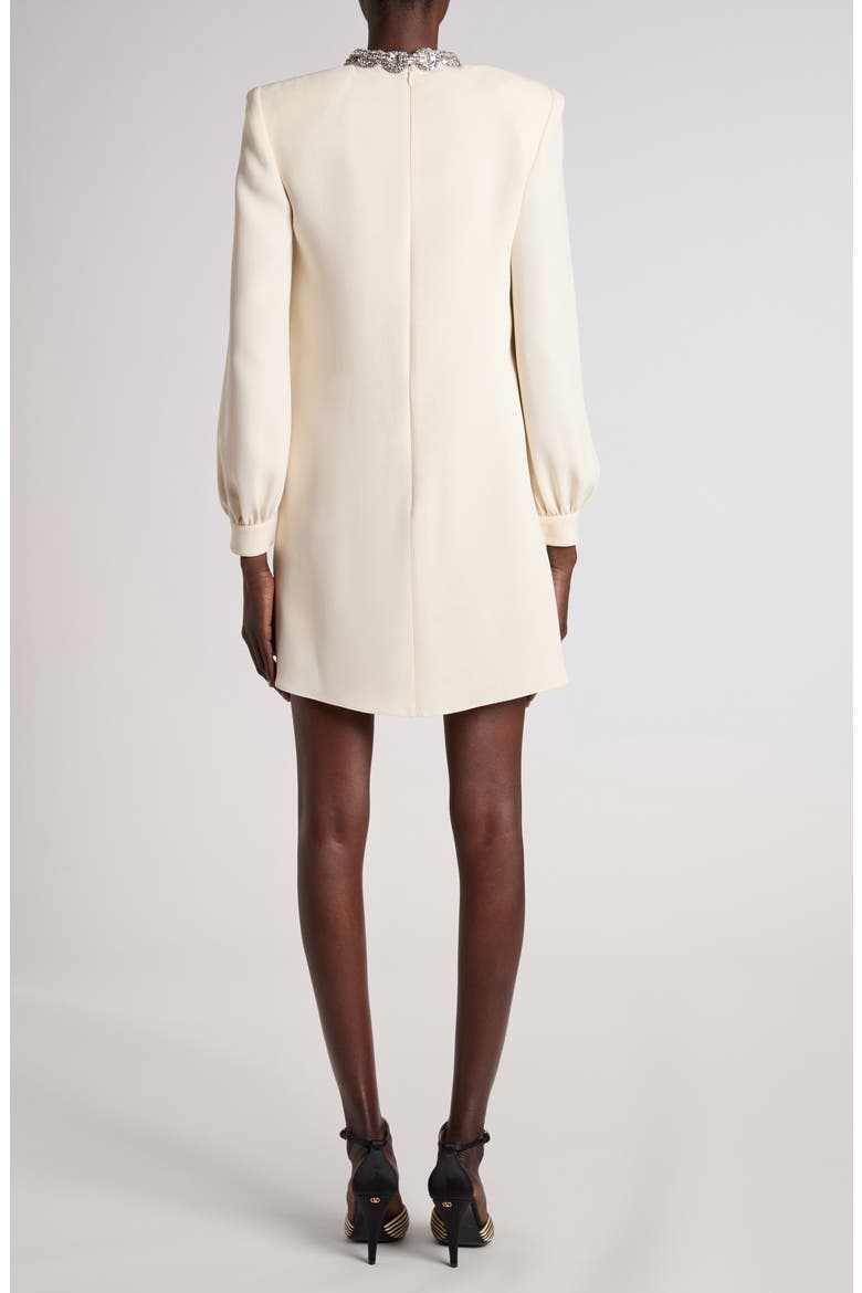 Rhinestone Embellished Long Sleeve Silk Cady Minidress