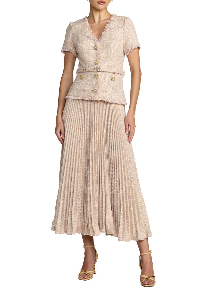 Buttoned Bouclé Pleated Midi Dress