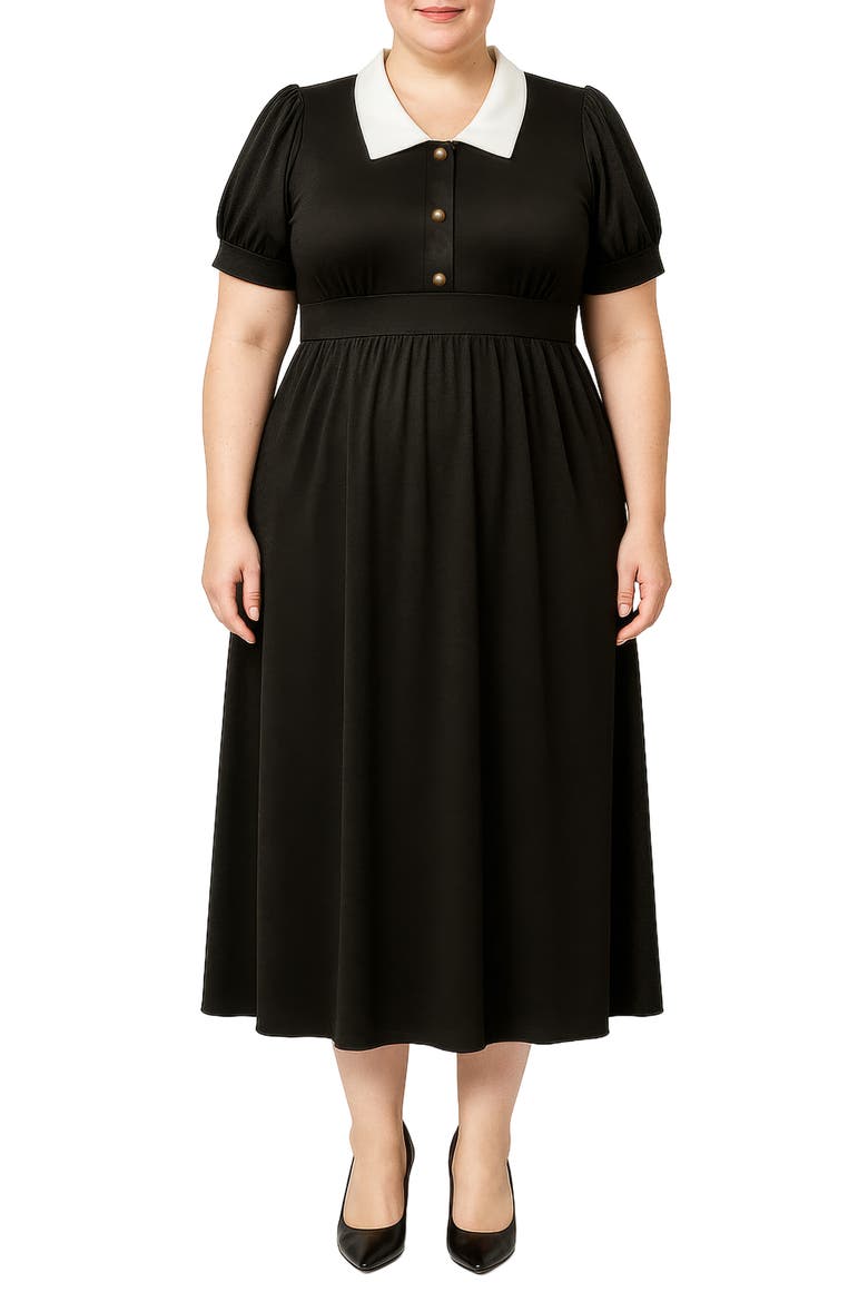 Contrast Collar Midi Dress