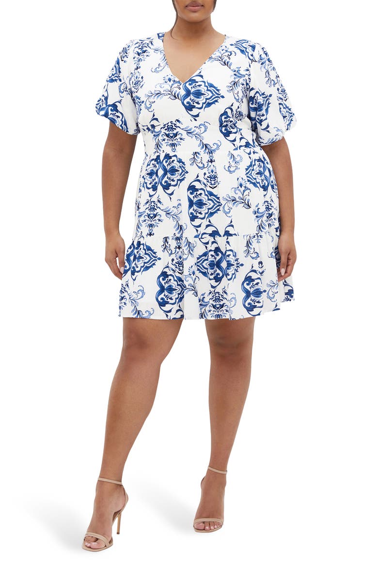 Winslow Print Ruffle Hem Puff Sleeve Dress